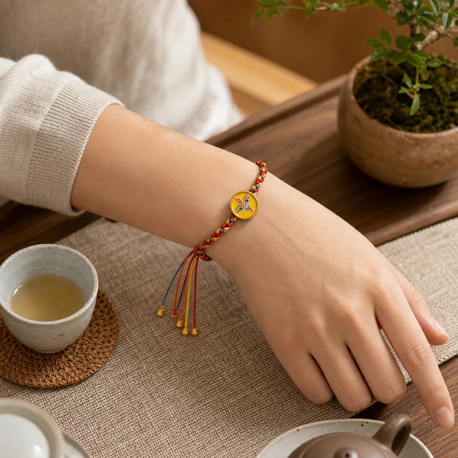 Handmade Tibetan Five God Of Wealth Dragon Scale Rope Luck Braid Bracelet featuring Dragon