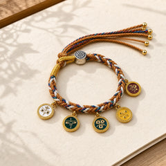 Handmade Tibetan Multicolored Rope Five God Of Wealth Luck Bracelet featuring Copper