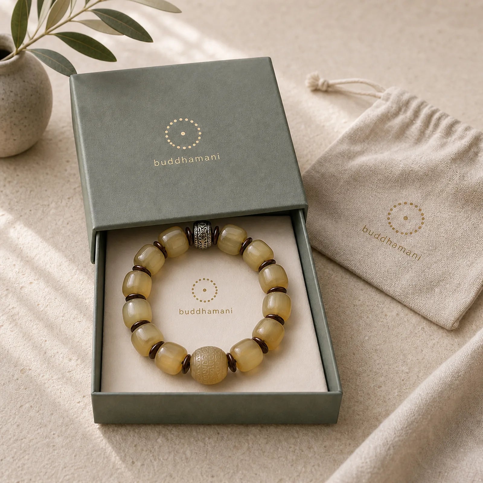 Handmade Tibetan Sheep Horn Om Mani Padme Hum Auspiciousness Bracelet featuring Sheep Horn, Om Mani Padme Hum, Om