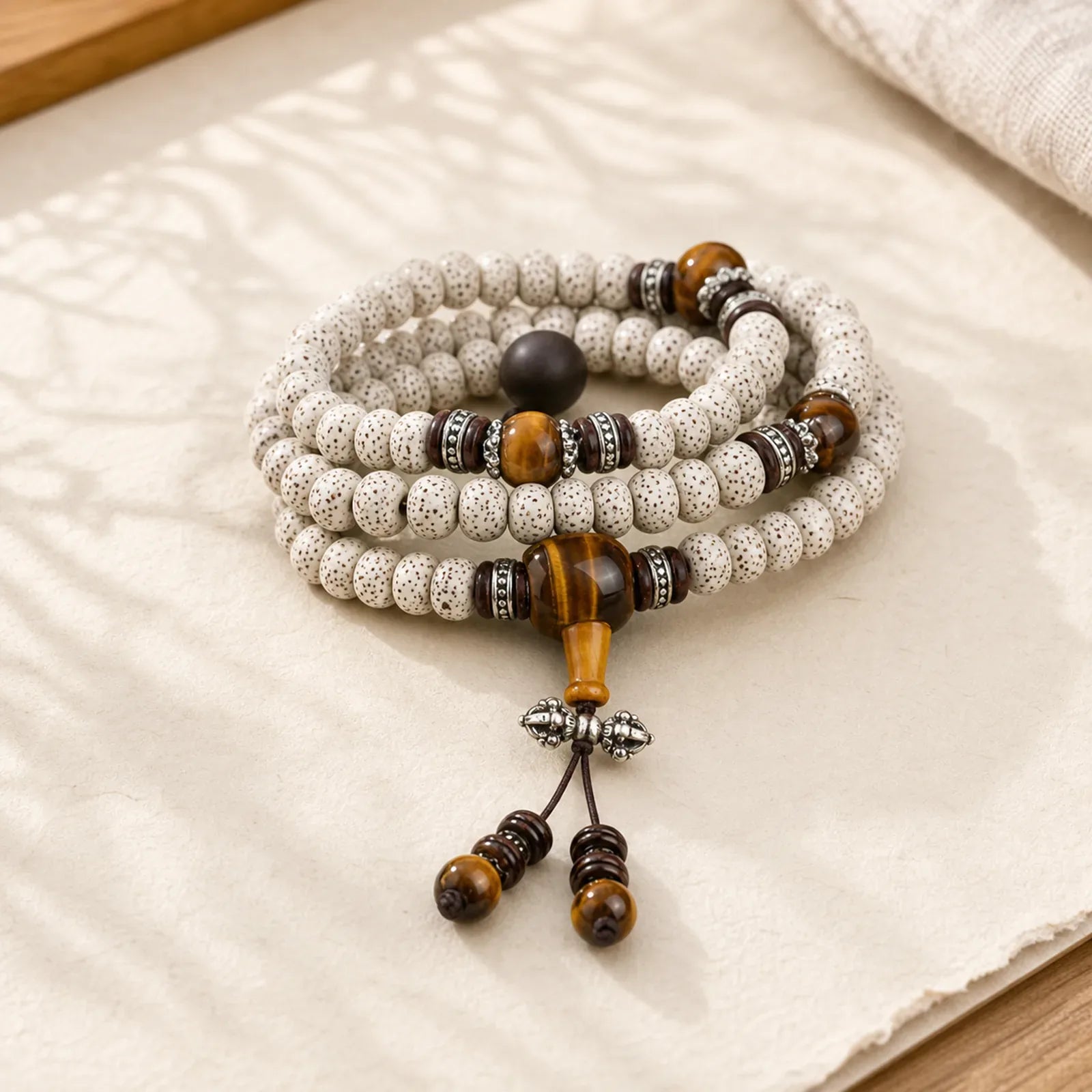 Handmade Tibetan Tiger Eye Bodhi Seed Peace Bracelet featuring Tiger Eye, Bodhi Seed