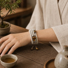 Handmade Tibetan Tiger Eye Bodhi Seed Peace Bracelet featuring Tiger Eye, Bodhi Seed