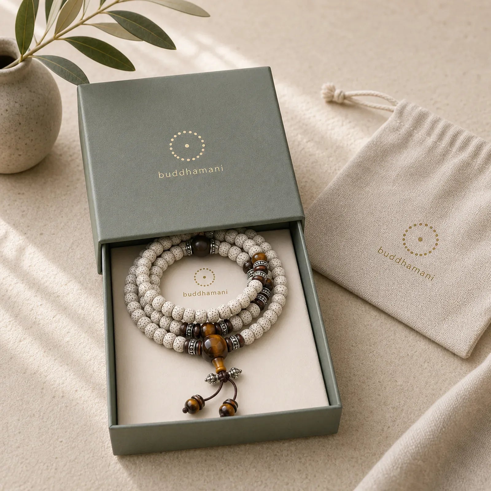 Handmade Tibetan Tiger Eye Bodhi Seed Peace Bracelet featuring Tiger Eye, Bodhi Seed