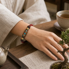 Handmade Tibetan Turquoise Om Mani Padme Hum Strength Braided Bracelet featuring Turquoise, Om Mani Padme Hum, Om