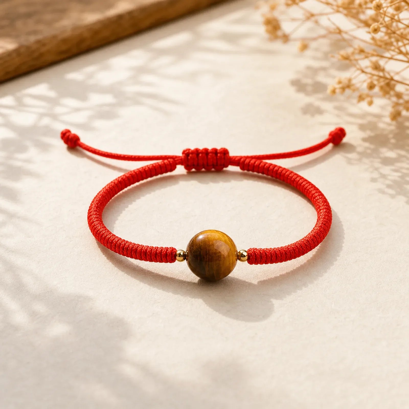 Handmade Tiger Eye Bead Luck Protection Rope Bracelet featuring Tiger Eye, Red String