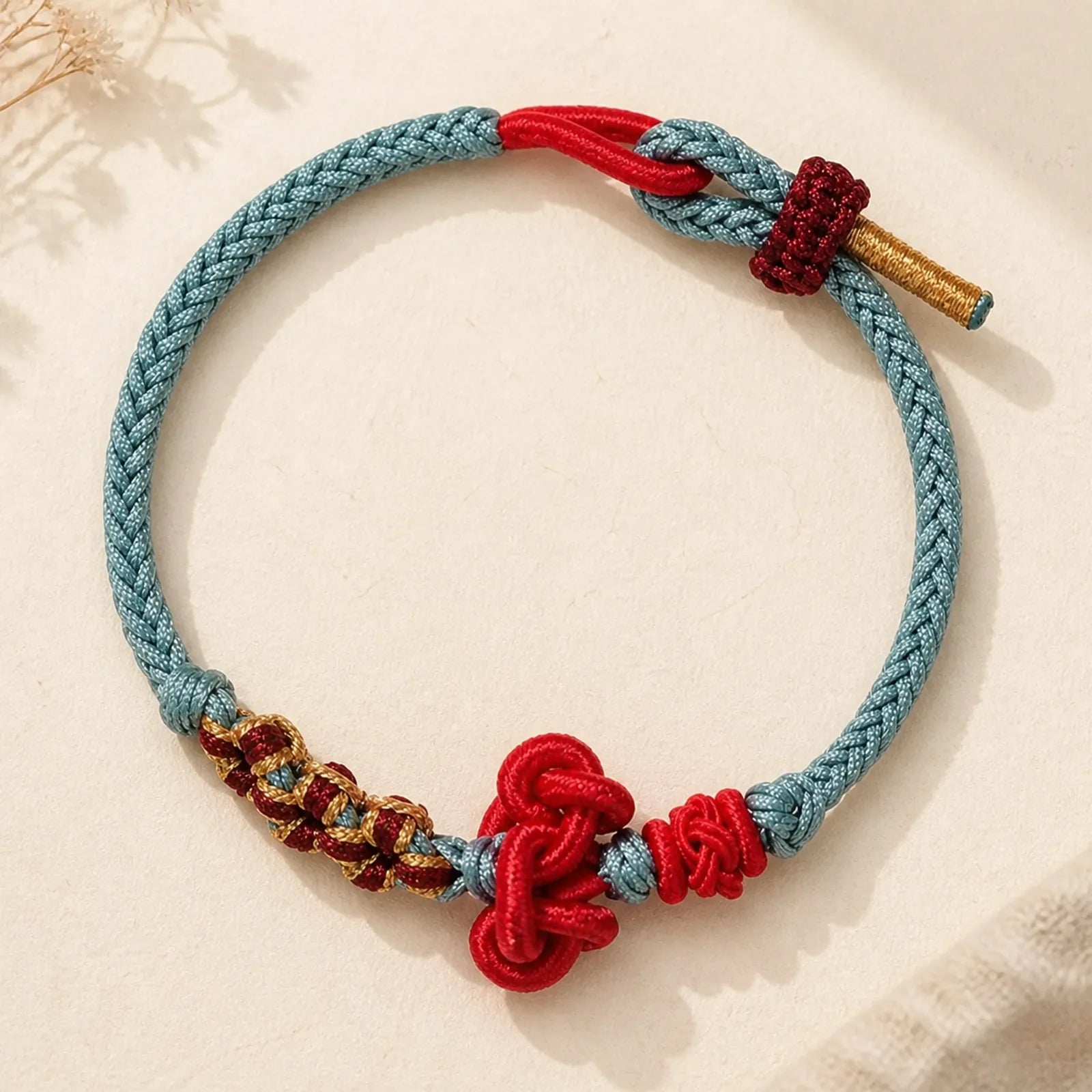 Handmade Wenchang Knot Luck Strength Braided Rope Bracelet featuring Red String