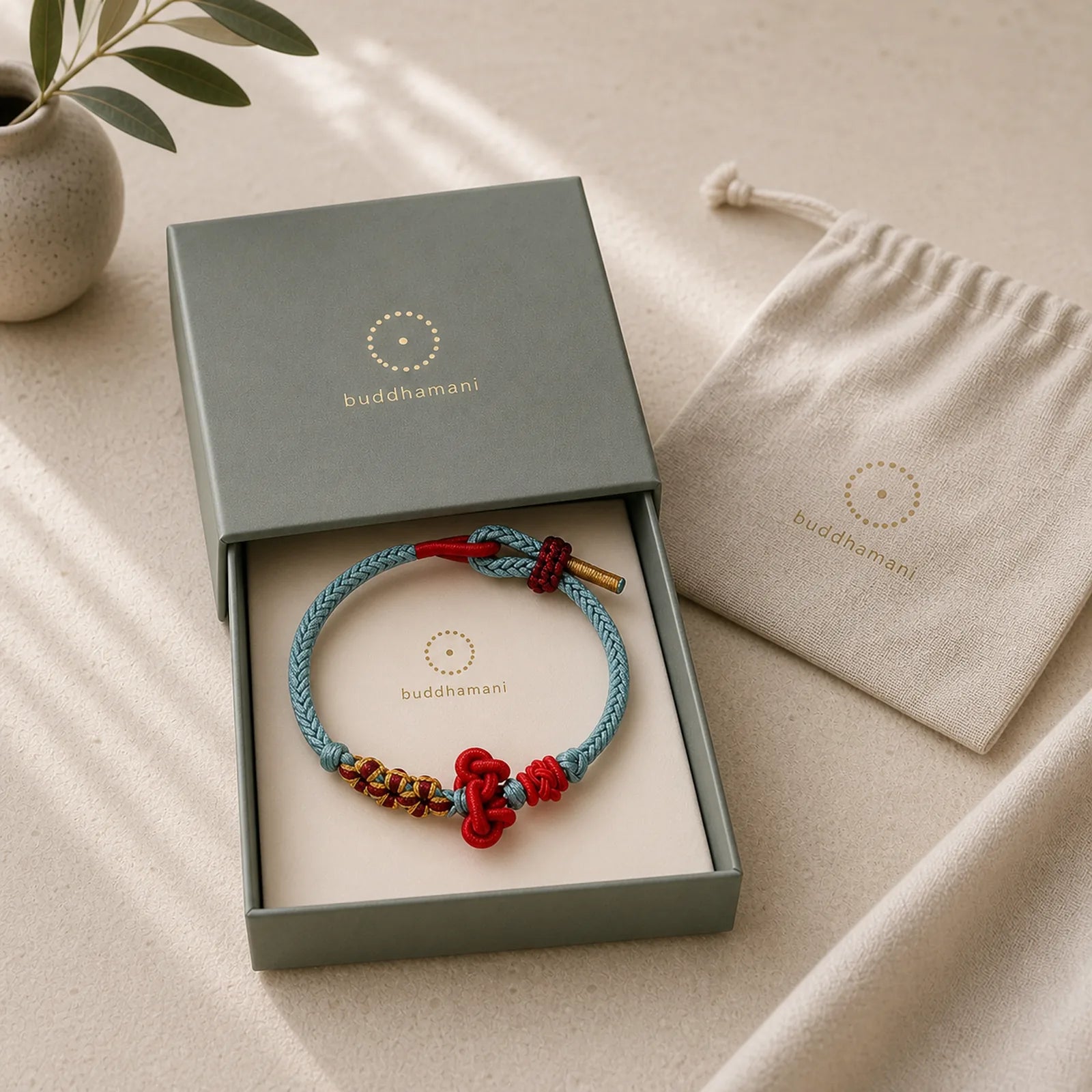 Handmade Wenchang Knot Luck Strength Braided Rope Bracelet featuring Red String
