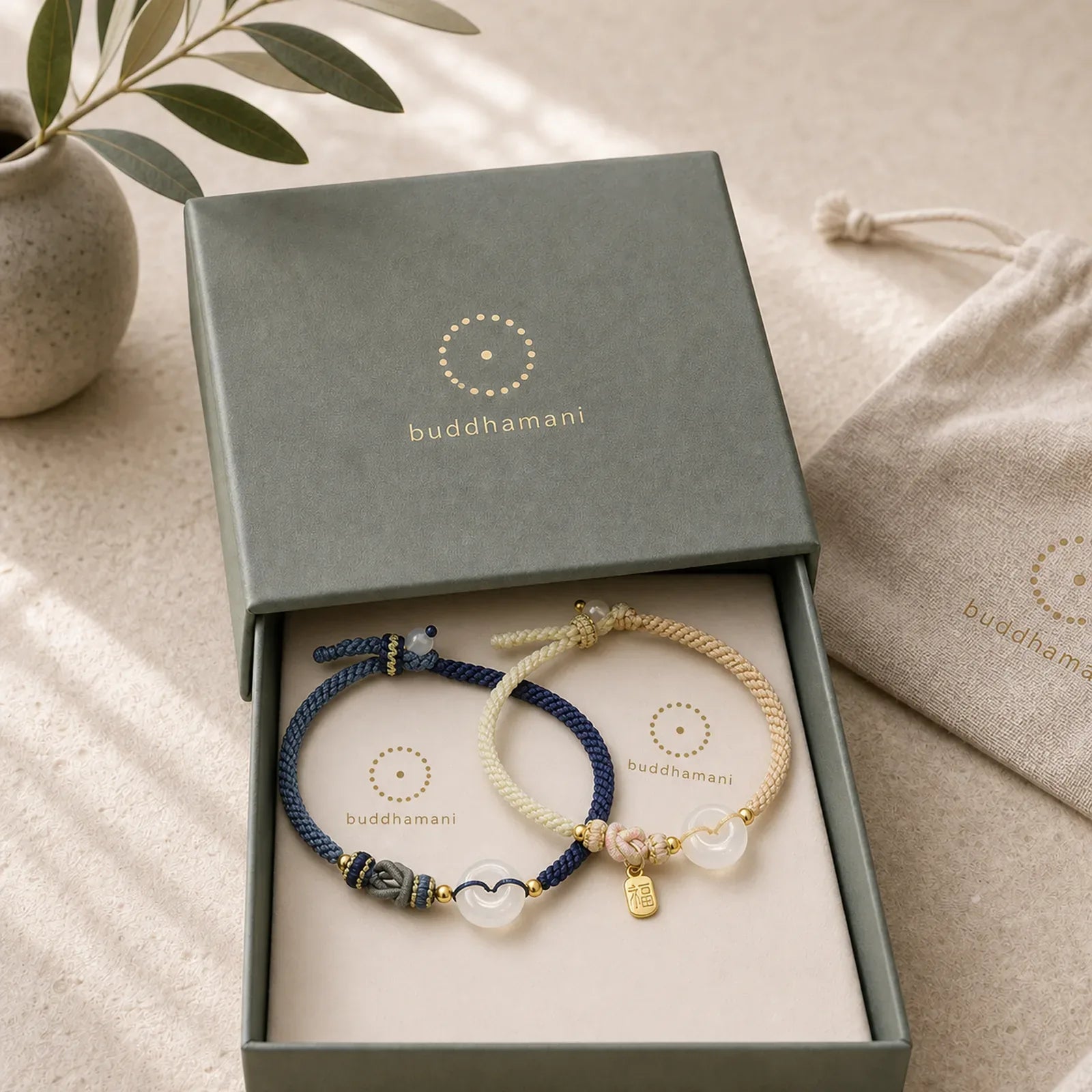 Handmade White Agate Peace Buckle Luck Happiness Protection Weave String Bracelet featuring White Agate, Peace Buckle, Copper
