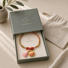 Handwoven Five Color Apple Money Bag Gourd Chinese Lock Charm Protection Bracelet featuring Red String, Copper