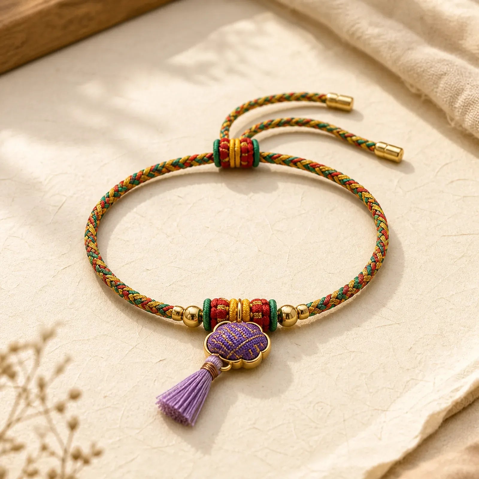 Handwoven Five Color Cord Luck Purple Song Brocade Chinese Lock Charm Apple Money Bag Gourd Zongzi Adjustable Bracelet featuring Copper