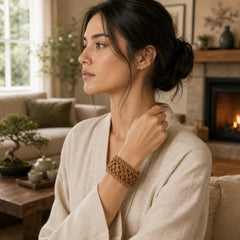 Handwoven Natural Rattan Boho Resort Adjustable Cuff Bracelet featuring