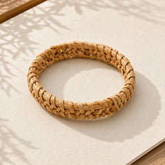 Handwoven Rattan Bohemian Resort Wide Bracelet Bangle featuring Gnetum Wood