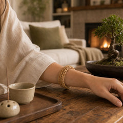 Handwoven Rattan Bohemian Resort Wide Bracelet Bangle featuring Gnetum Wood