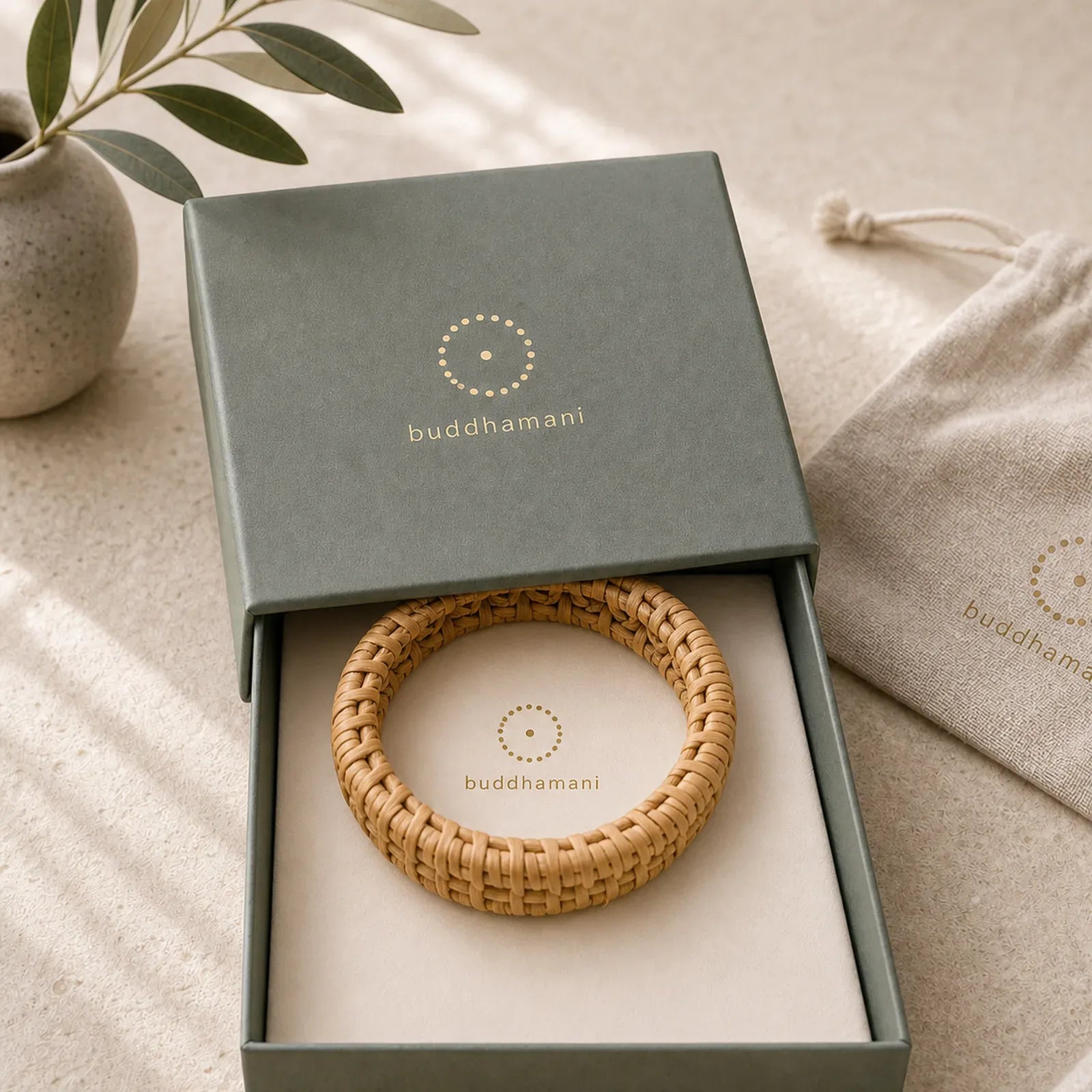 Handwoven Rattan Bohemian Resort Wide Bracelet Bangle featuring Gnetum Wood