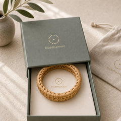 Handwoven Rattan Bohemian Resort Wide Bracelet Bangle featuring Gnetum Wood