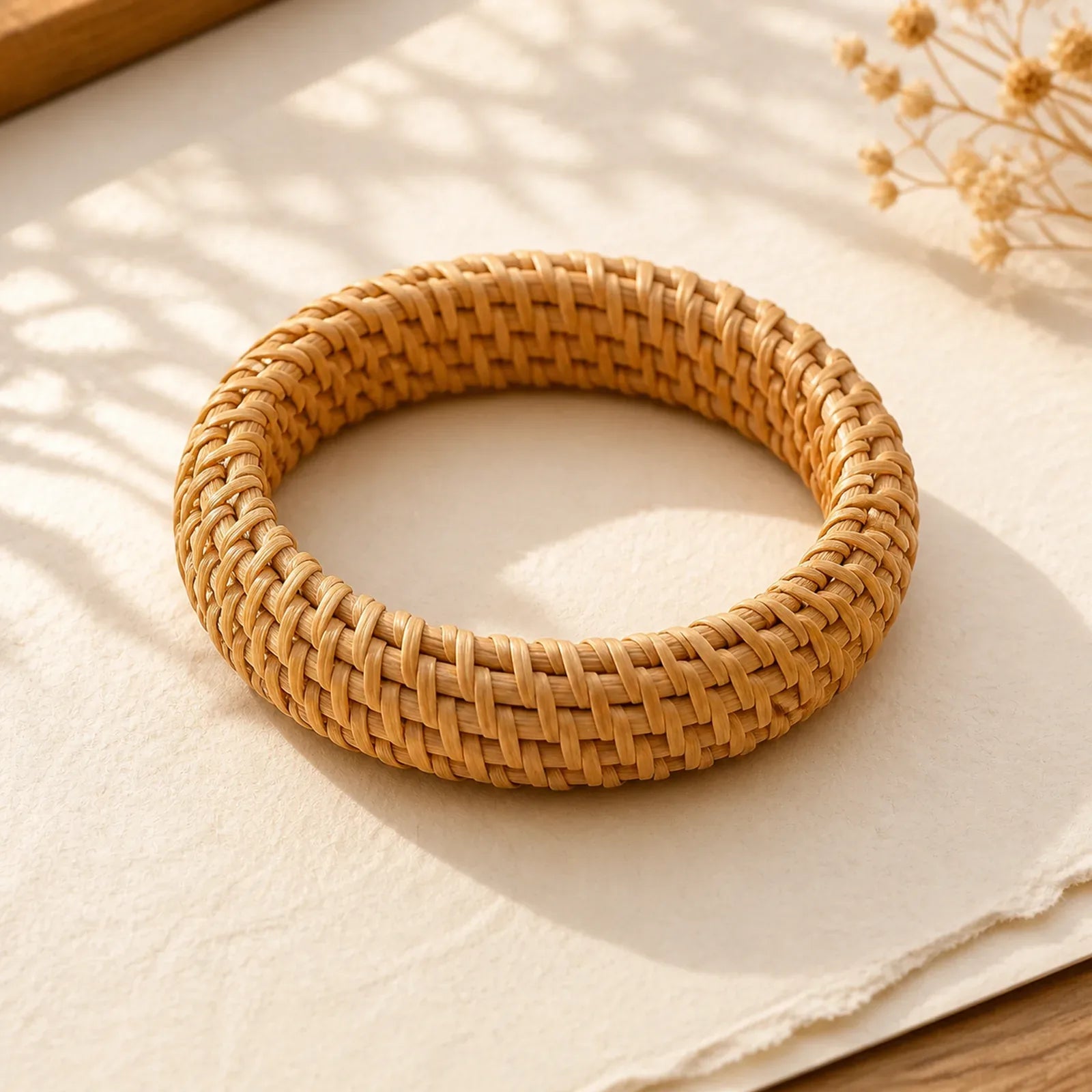 Handwoven Rattan Grounding Bohemian Wide Bracelet Bangle featuring