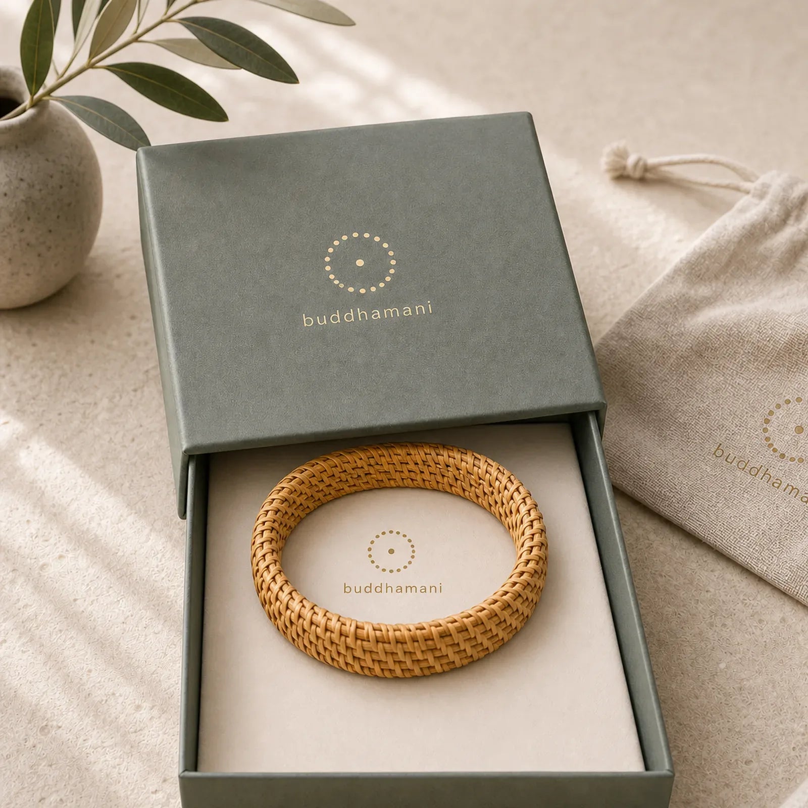Handwoven Rattan Grounding Bohemian Wide Bracelet Bangle featuring