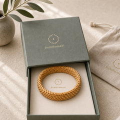 Handwoven Rattan Grounding Bohemian Wide Bracelet Bangle featuring