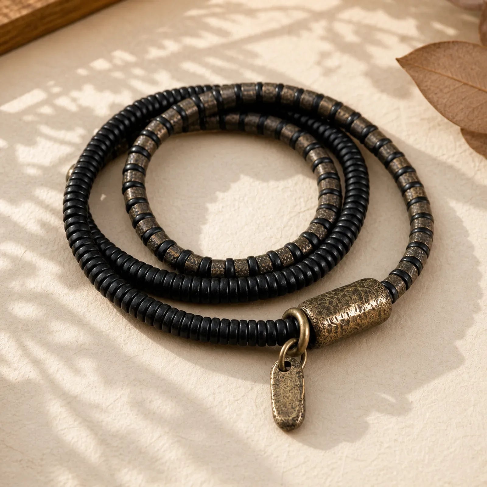 Healing Tibetan Ebony Wood Beads Copper Multilayered Bracelet featuring Ebony Wood, Ebony, Copper