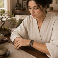Healing Tibetan Ebony Wood Beads Copper Multilayered Bracelet featuring Ebony Wood, Ebony, Copper
