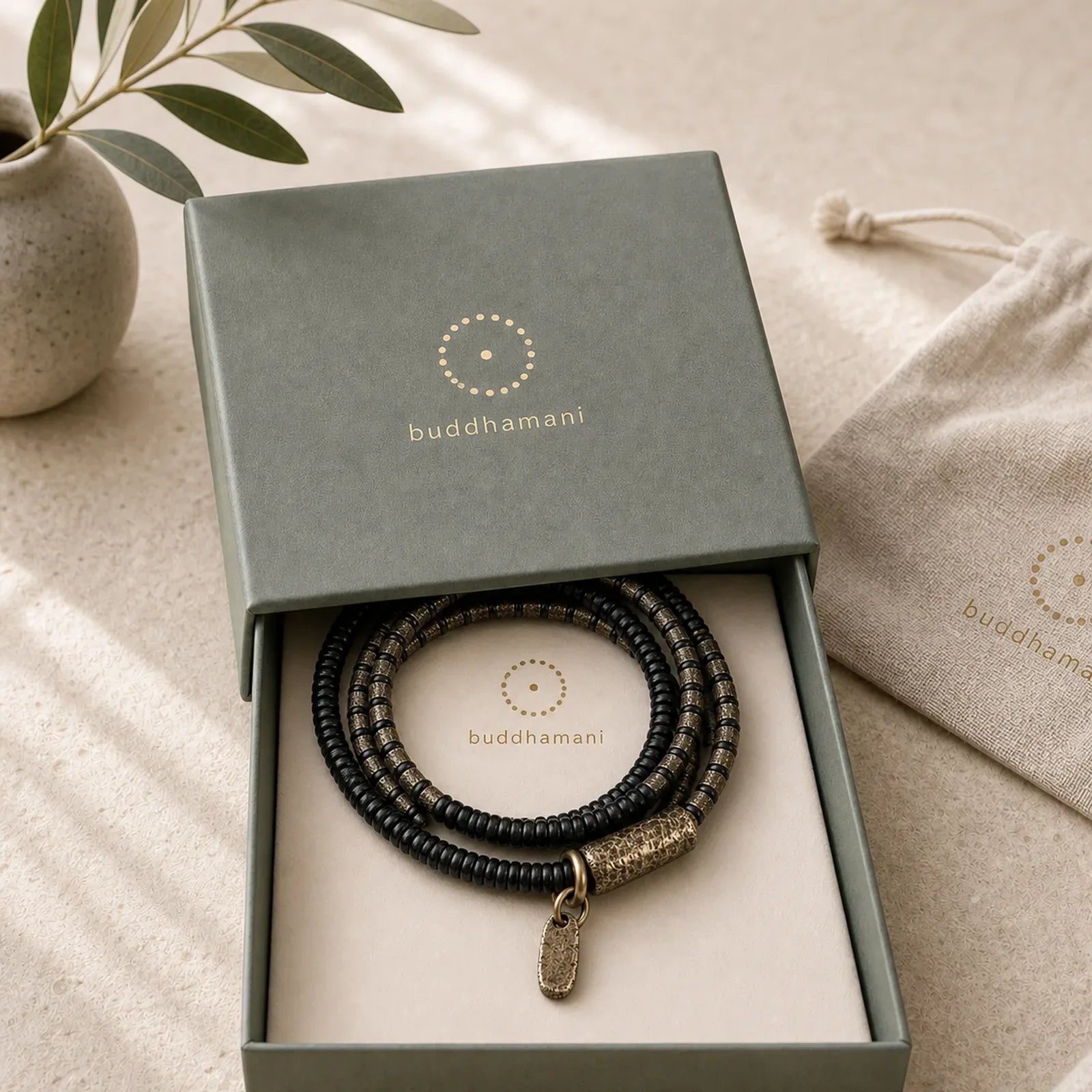 Healing Tibetan Ebony Wood Beads Copper Multilayered Bracelet featuring Ebony Wood, Ebony, Copper