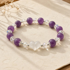 Heart Amethyst White Agate Balance Bracelet featuring Amethyst, White Agate