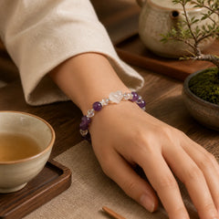 Heart Amethyst White Agate Balance Bracelet featuring Amethyst, White Agate