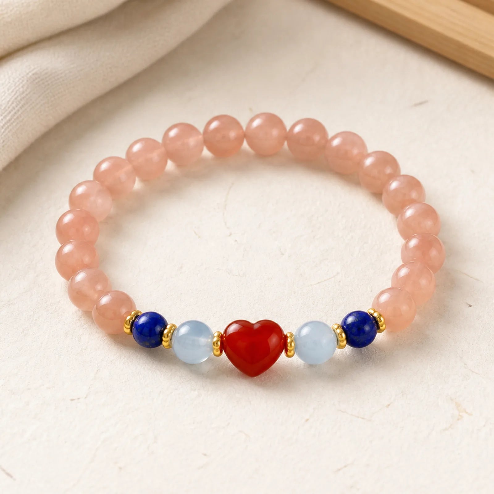 Heart Design South Red Agate Lapis Lazuli Success Bracelet featuring South Red Agate, Red Agate, Lapis Lazuli (Lazurite)