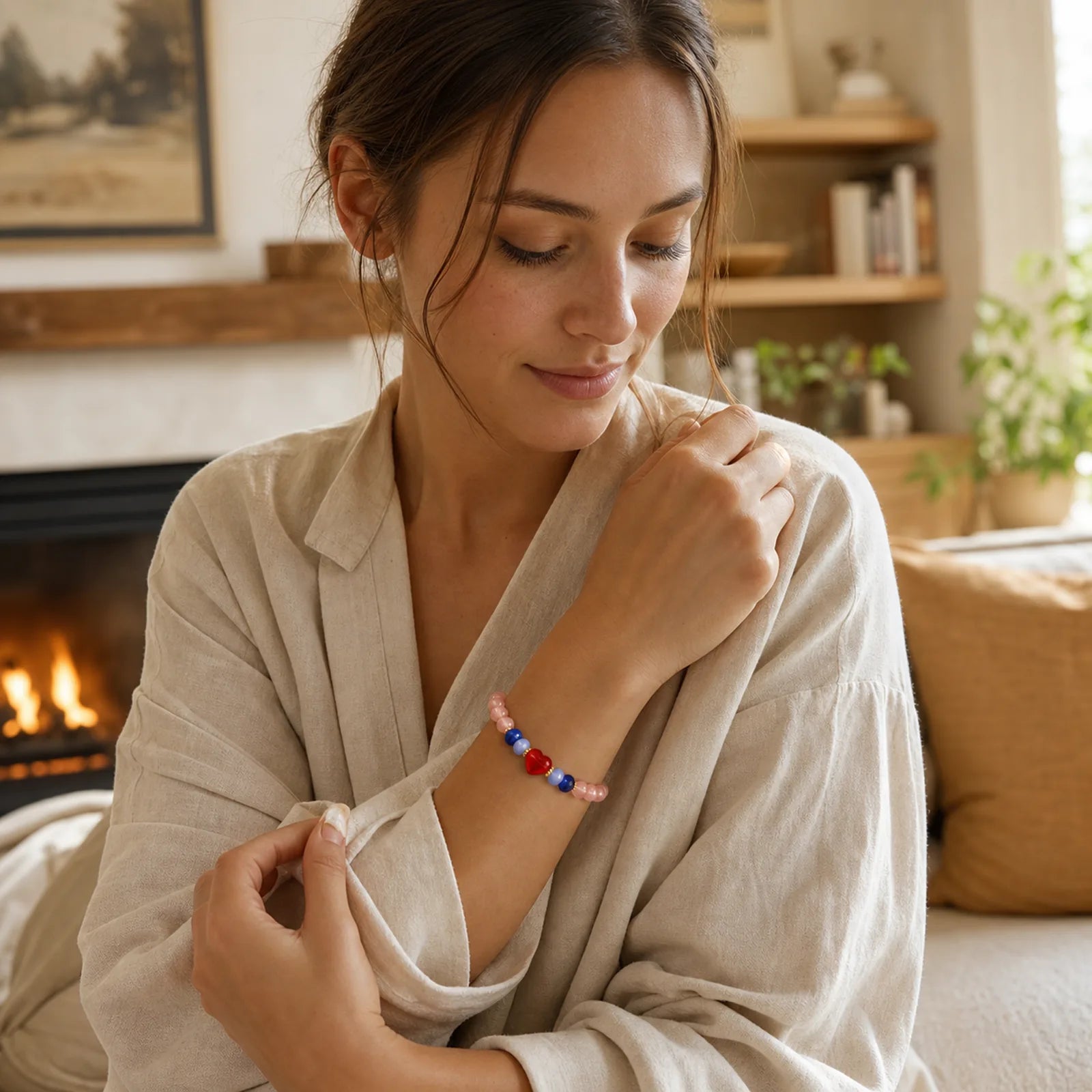 Heart Design South Red Agate Lapis Lazuli Success Bracelet featuring South Red Agate, Red Agate, Lapis Lazuli (Lazurite)