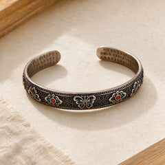 Heart Sutra Butterfly Copper Enamel Healing Open Adjustable Bracelet Bangle featuring Butterfly, Copper, Feng Shui Butterfly