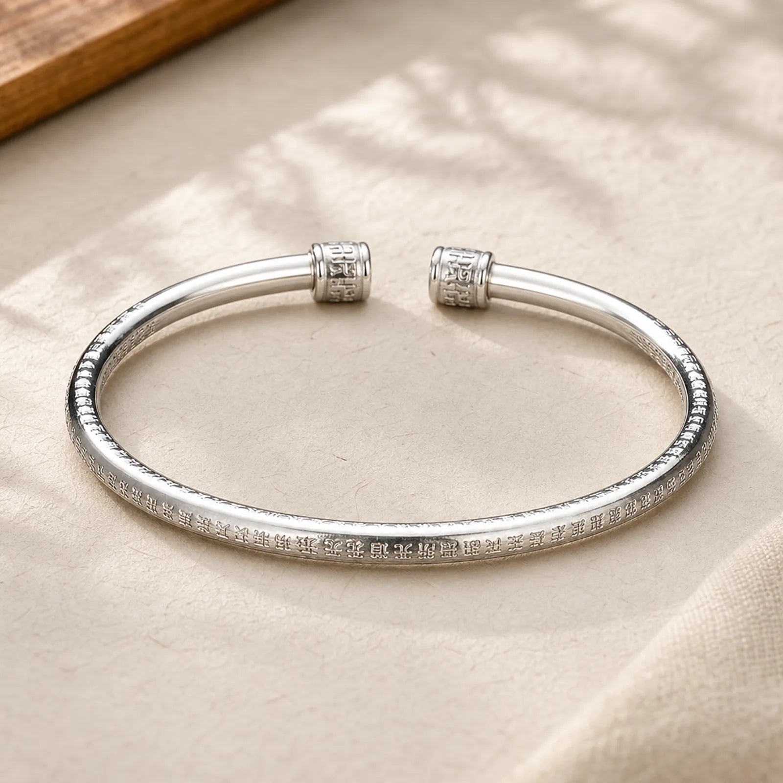 Heart Sutra Engraved Swastika Pattern Luck White Copper Bracelet Bangle featuring Copper, Swastika-卍, Silver