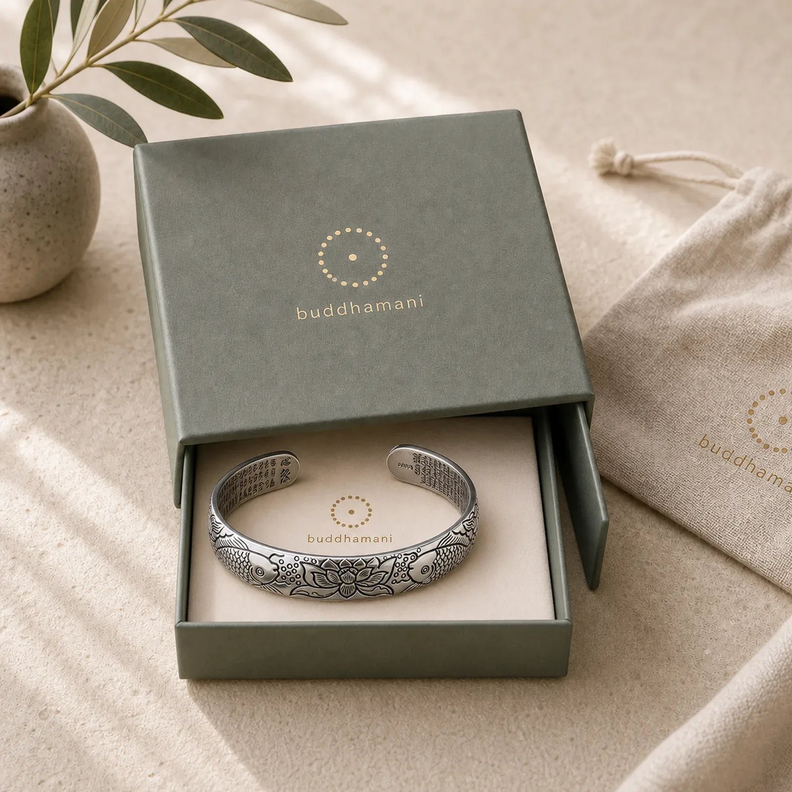 Heart Sutra Koi Fish Lotus Copper Wealth Open Adjustable Bracelet Bangle featuring Koi Fish, Lotus, Copper