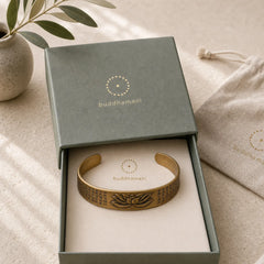 Heart Sutra Lotus Flower Copper Brass Peace Cuff Bracelet Bangle featuring Lotus, Copper, Lotus Symbol