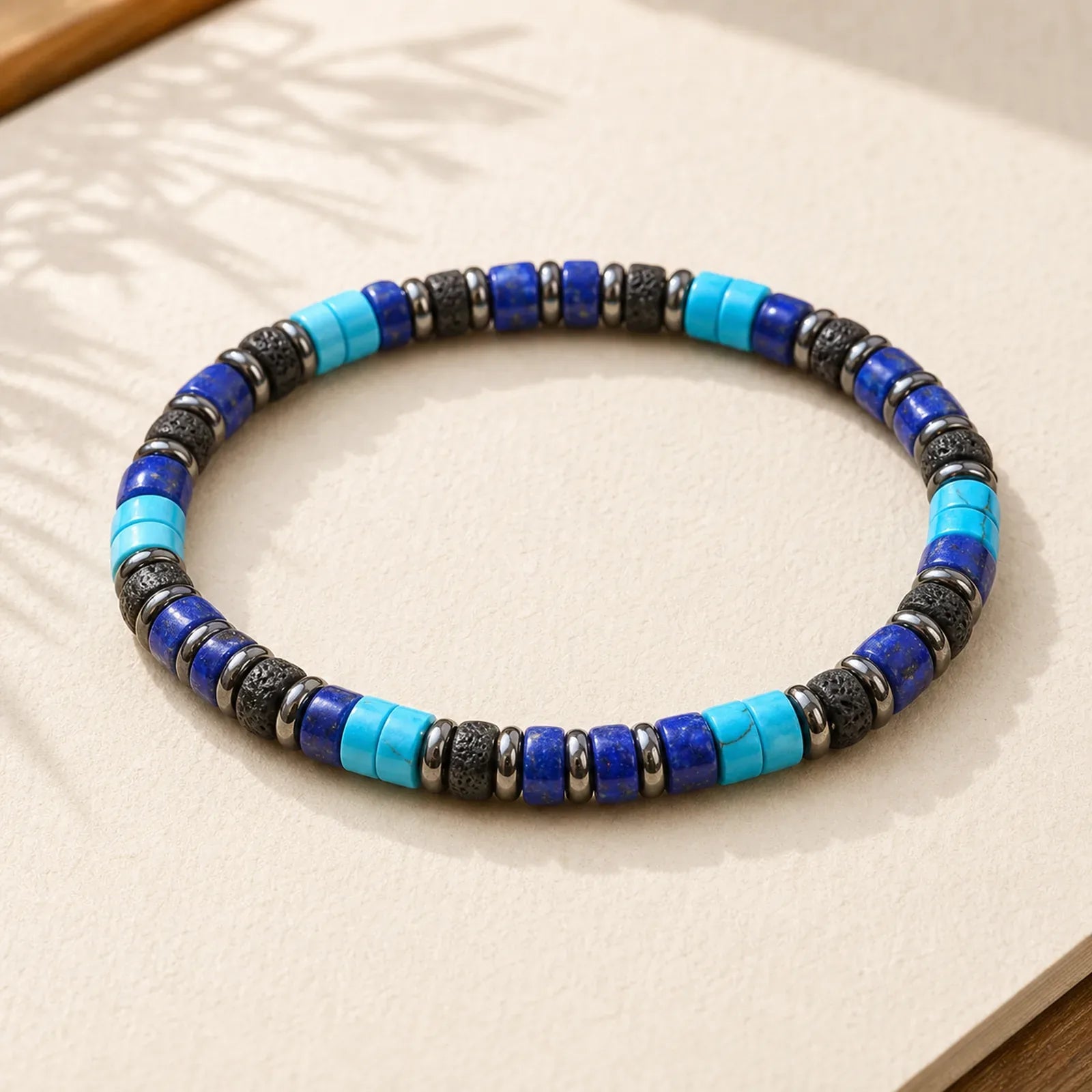 Hematite Turquoise Lazurite Lava Rock Black Glitter Stone Support Bracelet featuring Hematite, Turquoise, Lapis Lazuli (Lazurite)