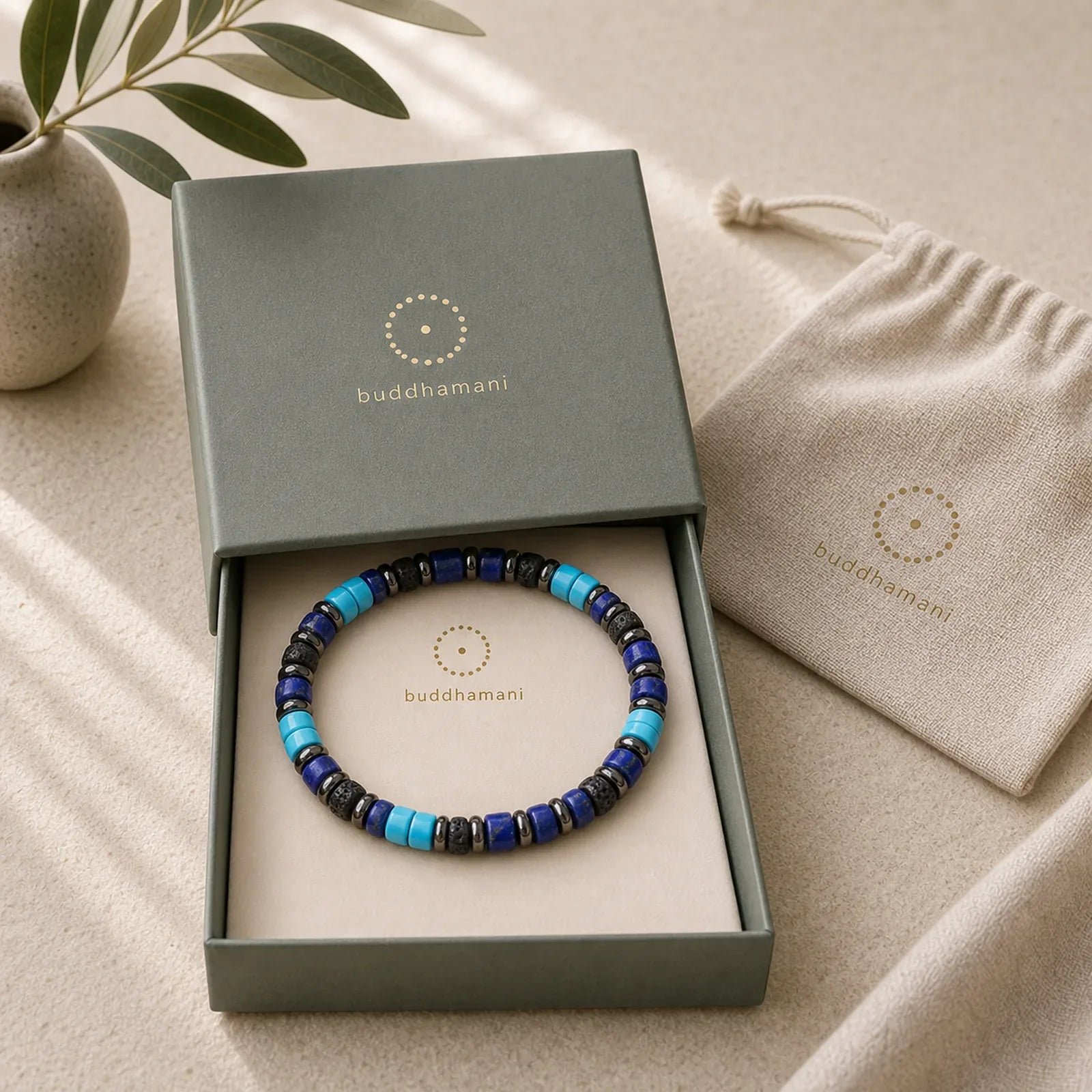 Hematite Turquoise Lazurite Lava Rock Black Glitter Stone Support Bracelet featuring Hematite, Turquoise, Lapis Lazuli (Lazurite)