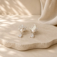 Hetian Jade 925 Sterling Silver Cubic Zirconia Pearl Abundance Earrings featuring Jade, Silver, Pearl