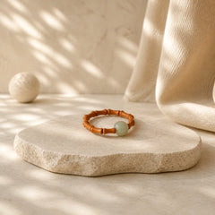 Hetian Jade Beaded Bamboo Prosperity Luck Ring featuring Jade, Bamboo