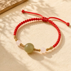 Hetian Jade Black Onyx Red Agate Bead Luck Braided Bracelet featuring Jade, Black Onyx, Red Agate
