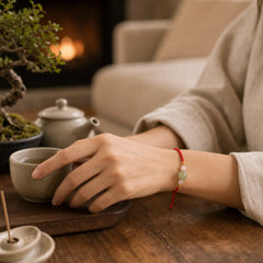 Hetian Jade Black Onyx Red Agate Bead Luck Braided Bracelet featuring Jade, Black Onyx, Red Agate