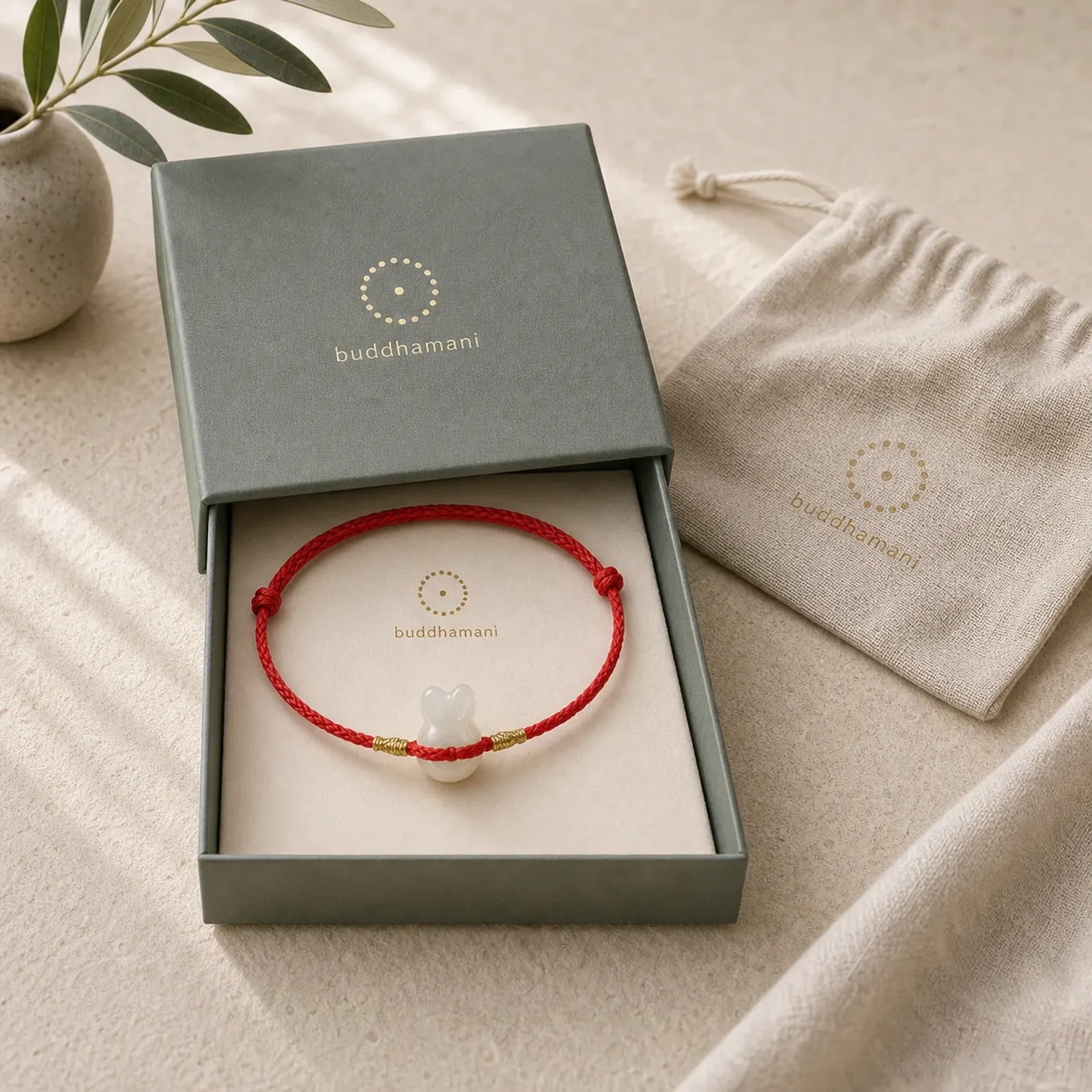Hetian Jade Cute Rabbit String Luck Bracelet featuring Jade, Red String