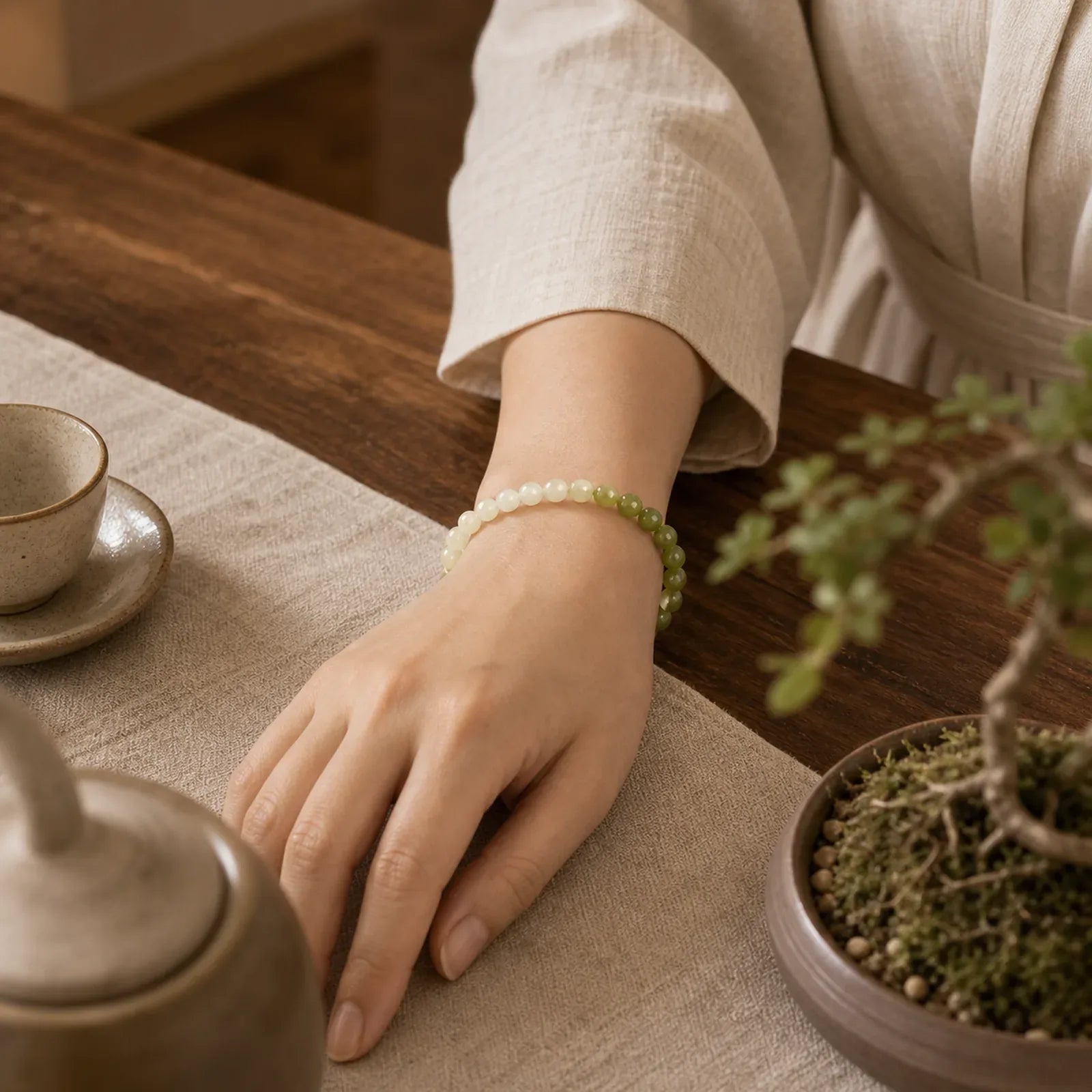 Hetian Jade Gradient Color Abundance Bracelet featuring Jade