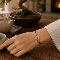 Hetian Jade Heart Ring Fu Character Protection Bracelet featuring Jade, Fu Character, Red String