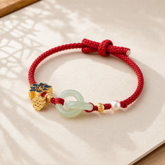 Hetian Jade Lotus Peace Buckle Braided Rope Fortune Bracelet featuring Jade, Lotus, Peace Buckle