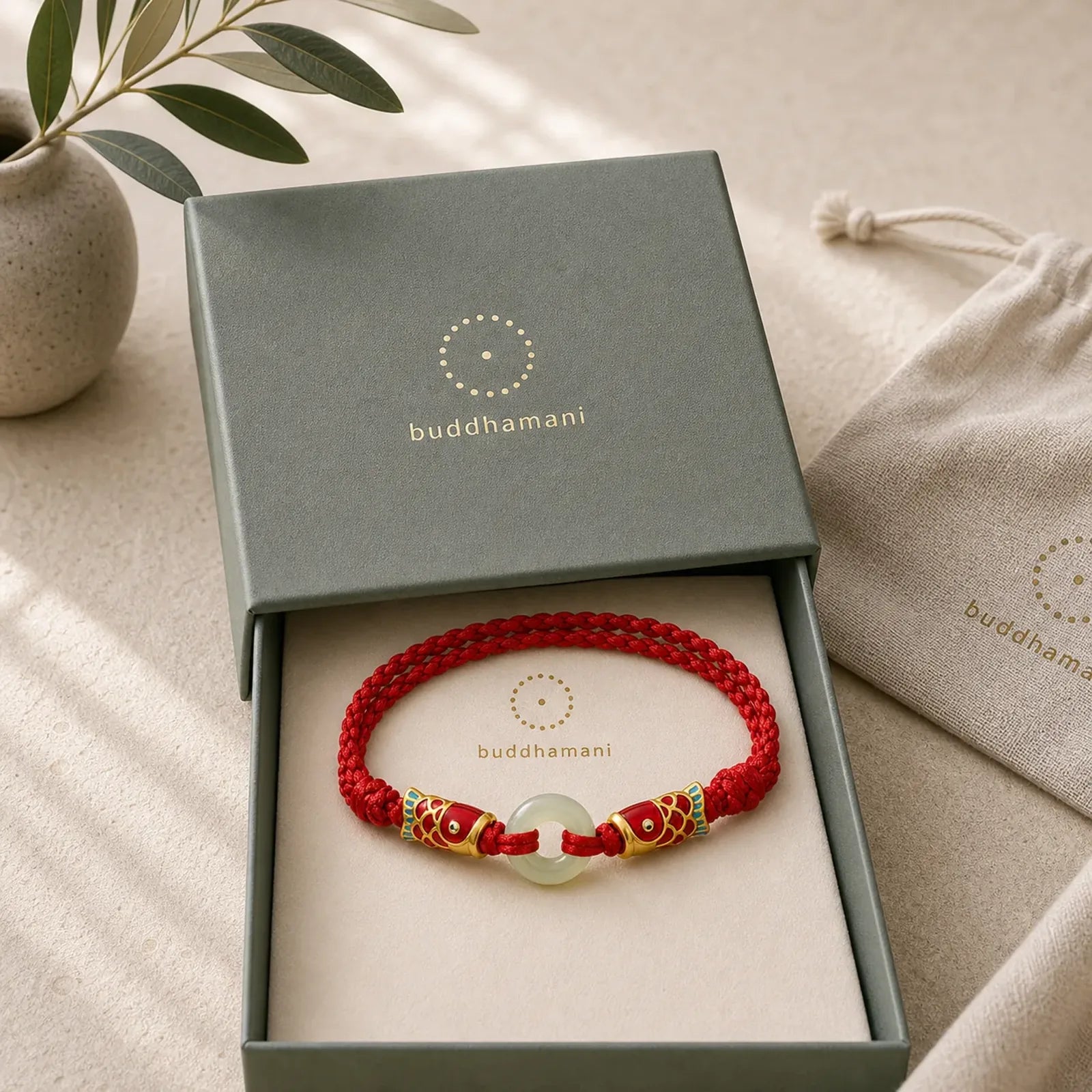 Hetian Jade Peace Buckle Double Koi Fish Red String Prosperity Bracelet featuring Jade, Peace Buckle, Koi Fish