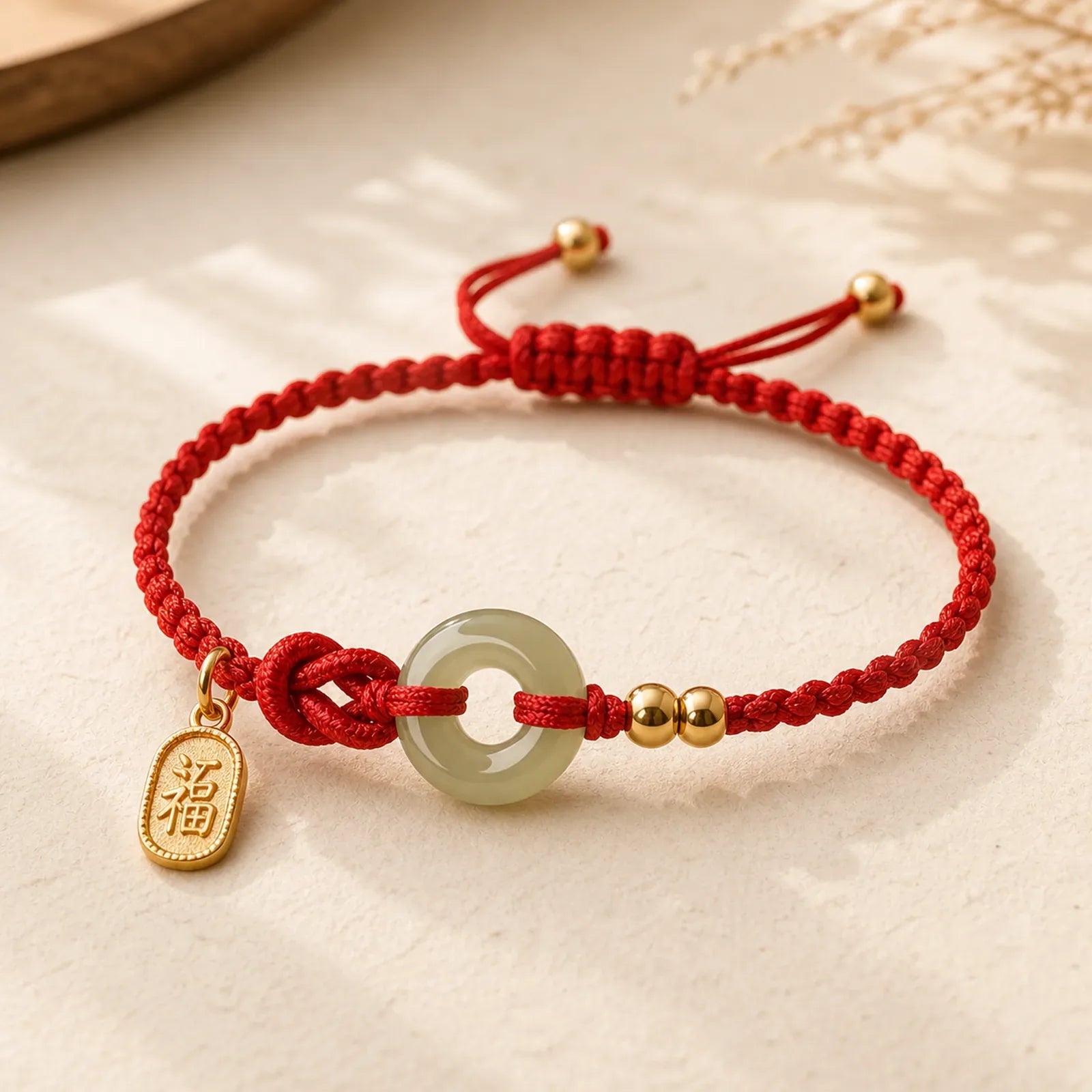 Hetian Jade Peace Buckle Fu Character String Luck Bracelet featuring Jade, Peace Buckle, Fu Character