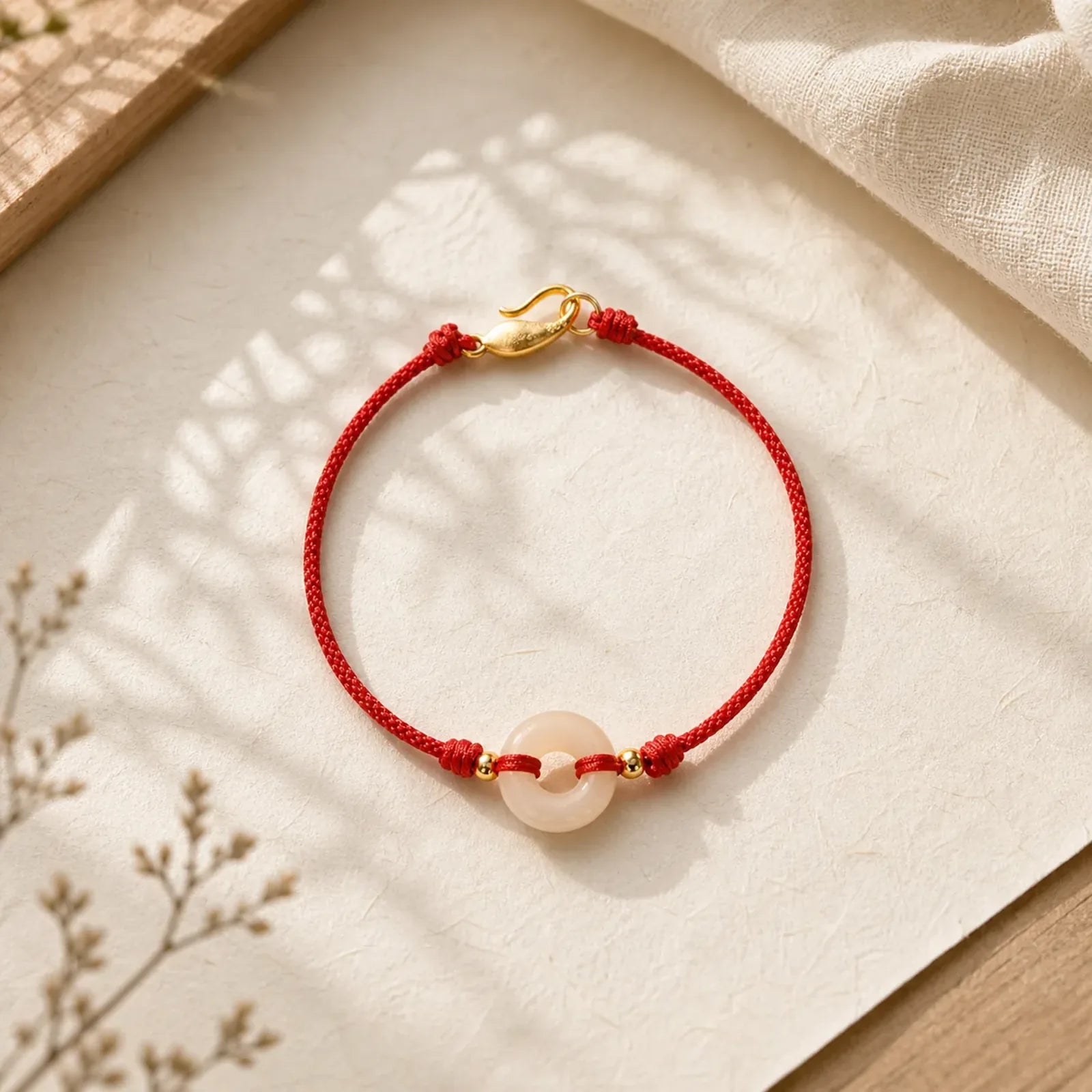 Hetian Jade Peace Buckle Koi Fish Clasp Red String Lucky Bracelet featuring Jade, Peace Buckle, Koi Fish