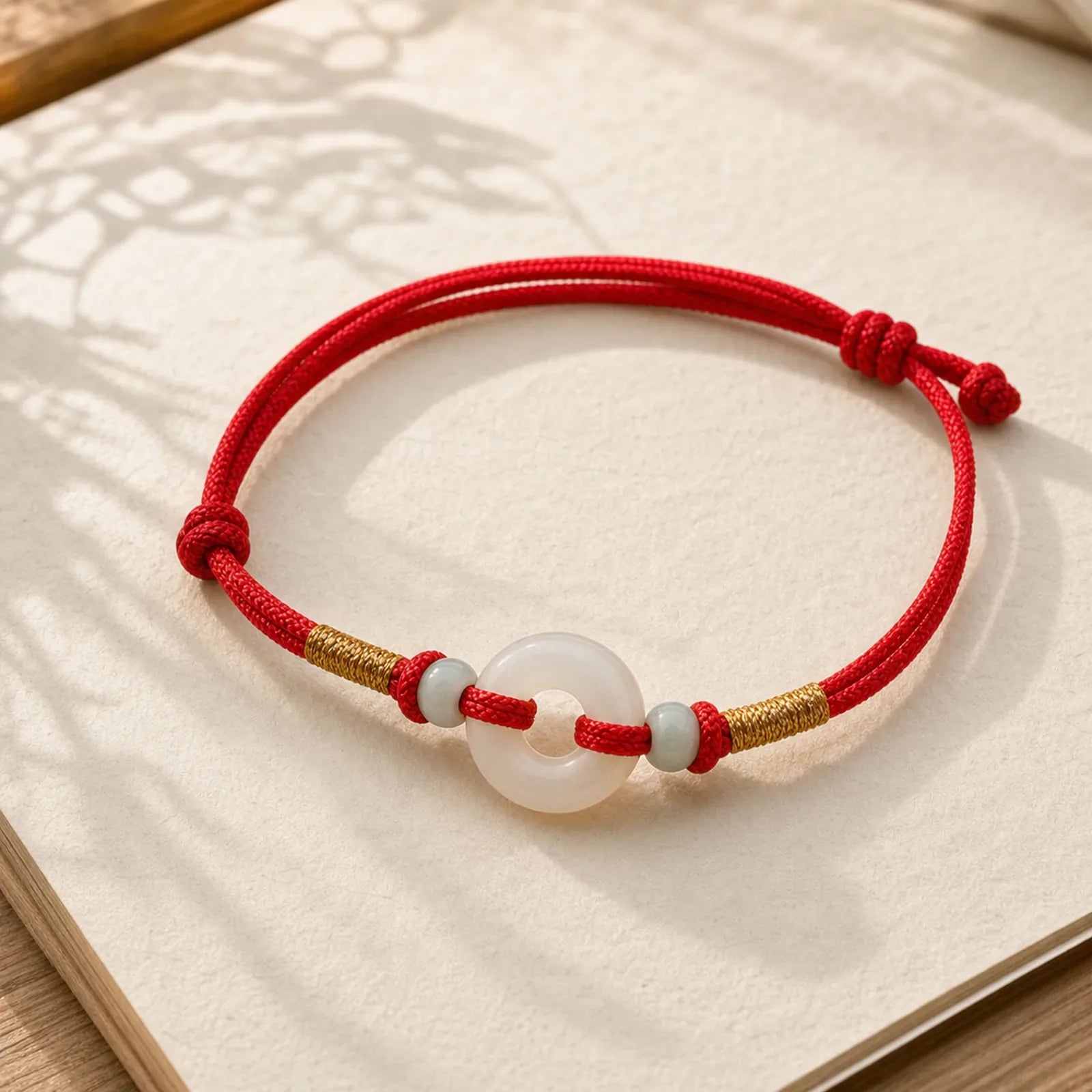 Hetian Jade Peace Buckle Protection Red String Bracelet featuring Jade, Peace Buckle, Red String