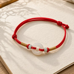 Hetian Jade Peace Buckle Protection Red String Bracelet featuring Jade, Peace Buckle, Red String