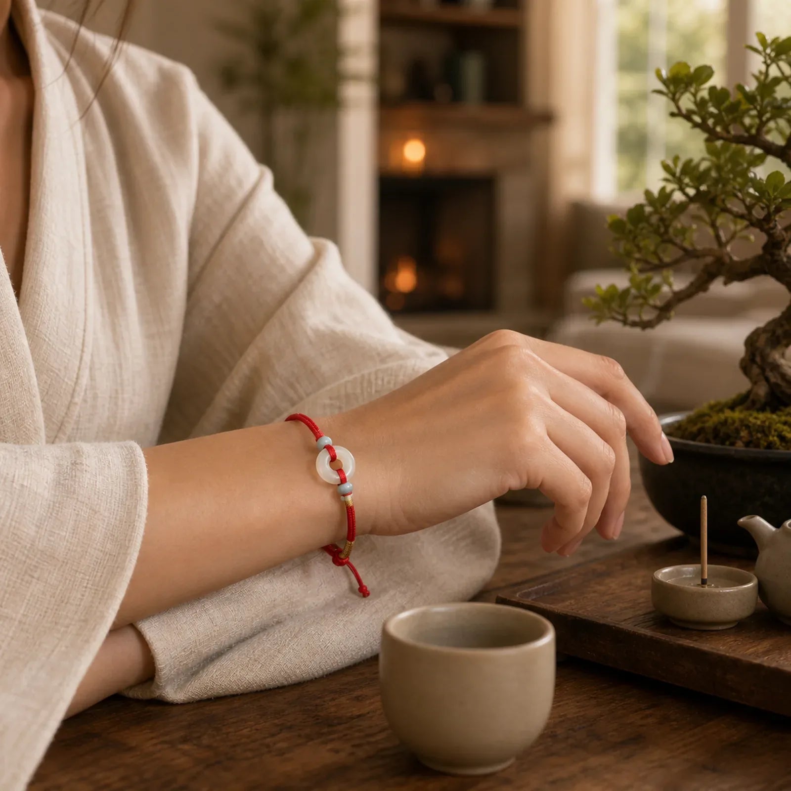 Hetian Jade Peace Buckle Protection Red String Bracelet featuring Jade, Peace Buckle, Red String