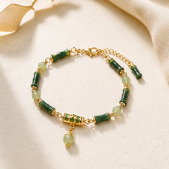 Hetian Jade Peridot Bamboo Lily Of The Valley Wealth Faithfulness Adjustable Bracelet featuring Jade, Peridot, Bamboo