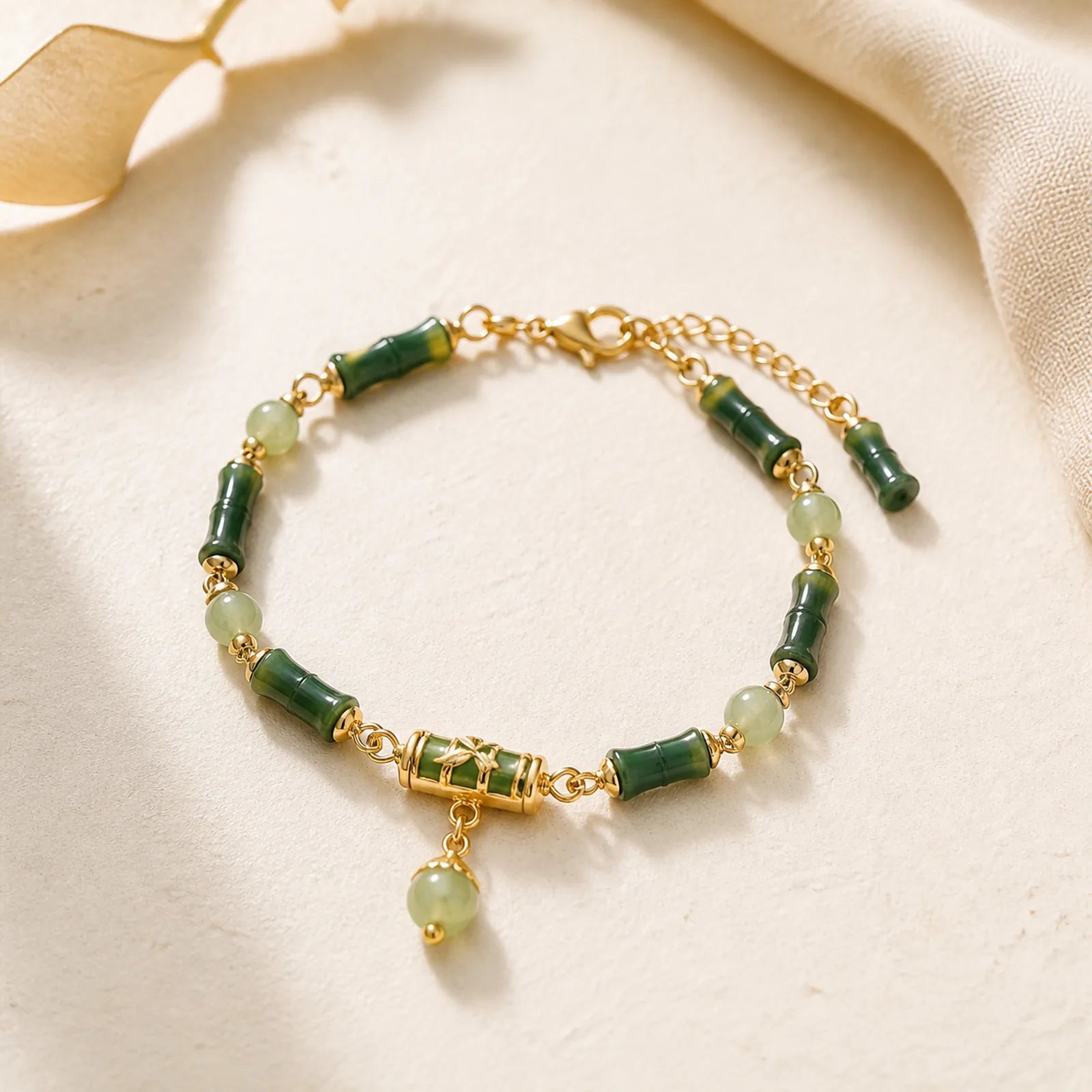 Hetian Jade Peridot Bamboo Lily Of The Valley Wealth Faithfulness Adjustable Bracelet featuring Jade, Peridot, Bamboo